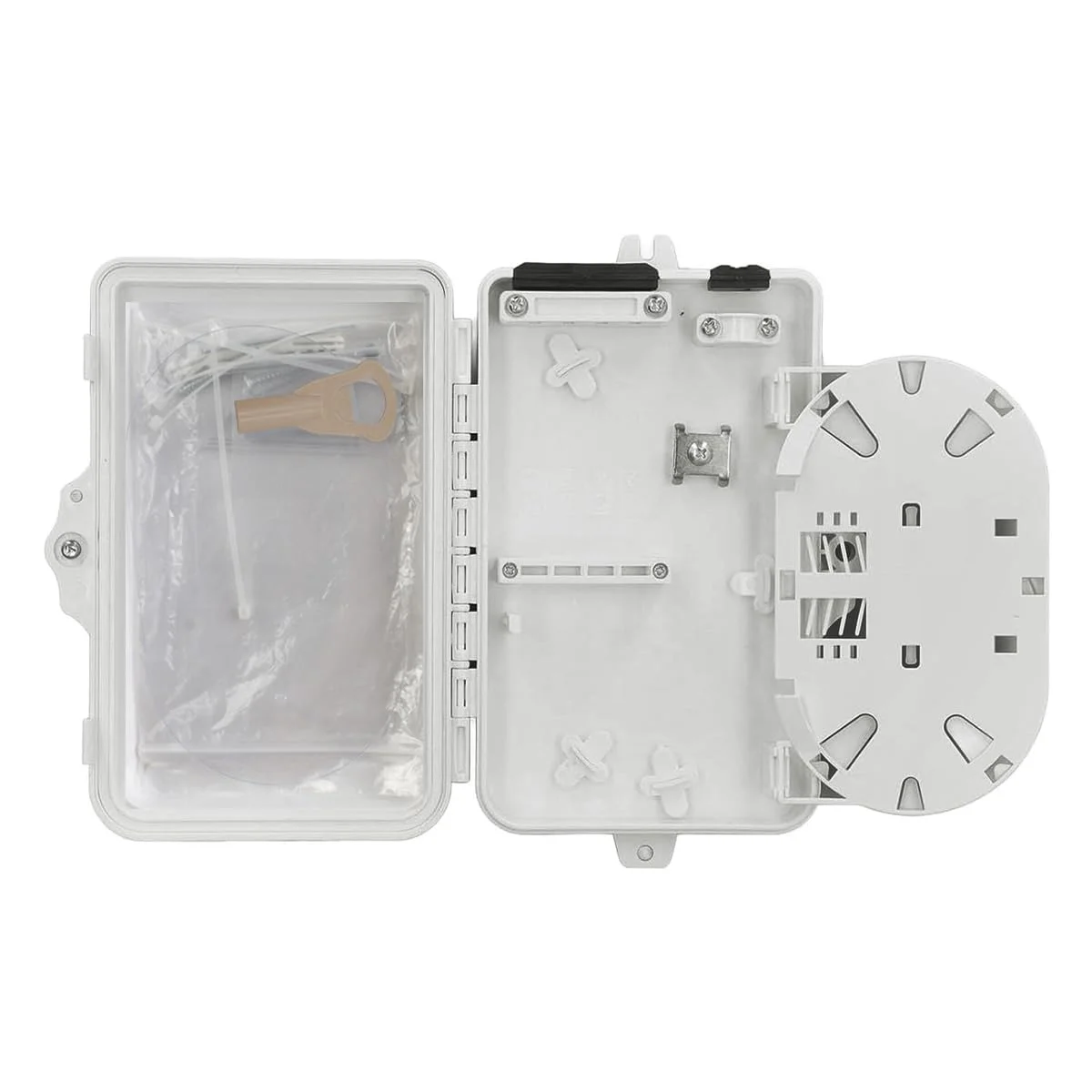 جعبه تقسیم فیبر نوری 4 هسته ای - جعبه اسپلیتر FTTH 4 پورت برای آداپتورهای SC، FC، E2000