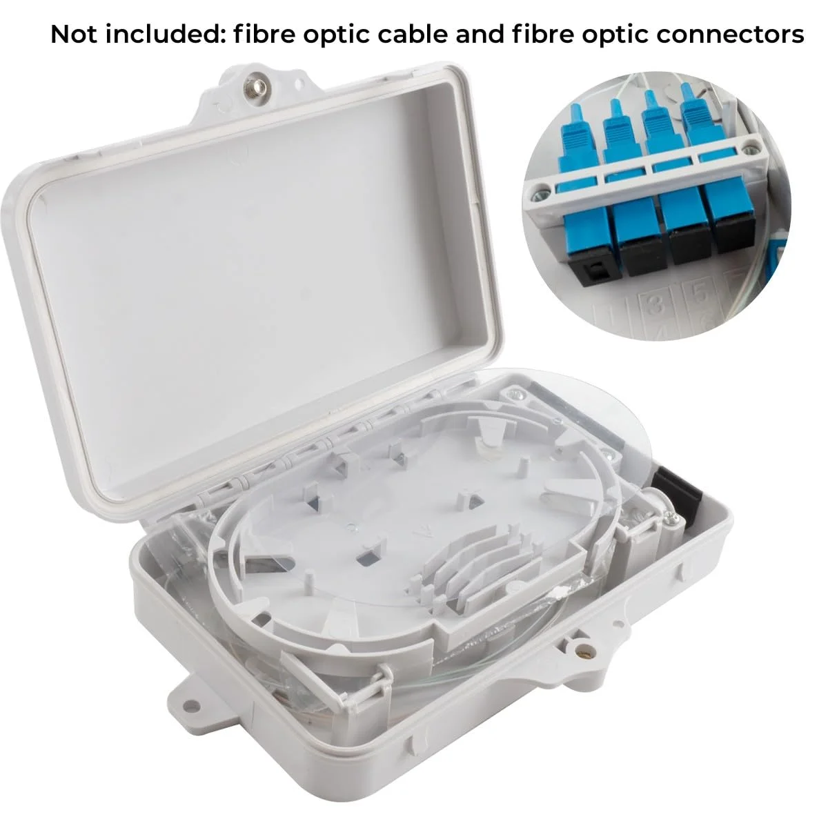 جعبه تقسیم فیبر نوری 4 هسته ای - جعبه اسپلیتر FTTH 4 پورت برای آداپتورهای SC، FC، E2000