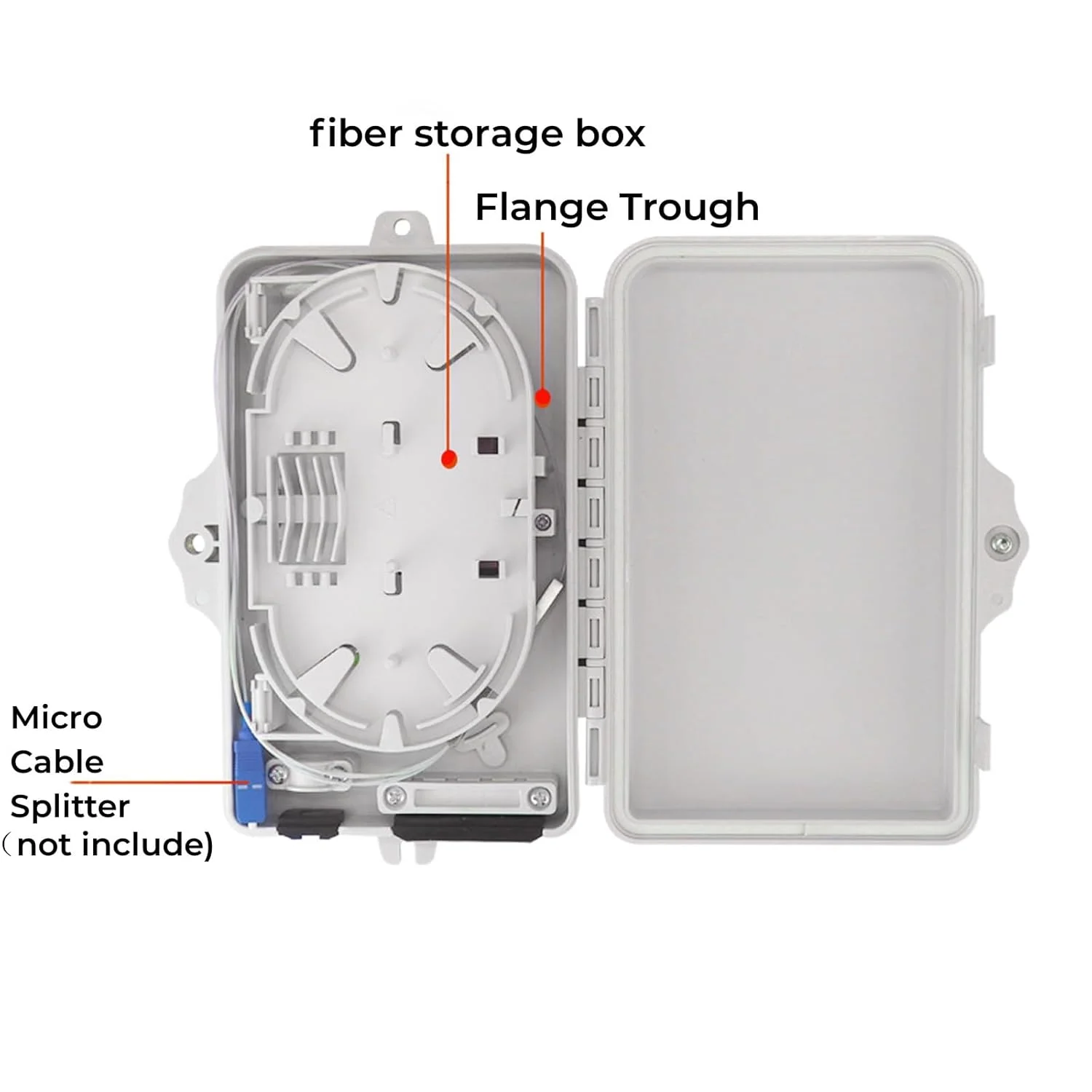 جعبه تقسیم فیبر نوری 4 هسته ای - جعبه اسپلیتر FTTH 4 پورت برای آداپتورهای SC، FC، E2000