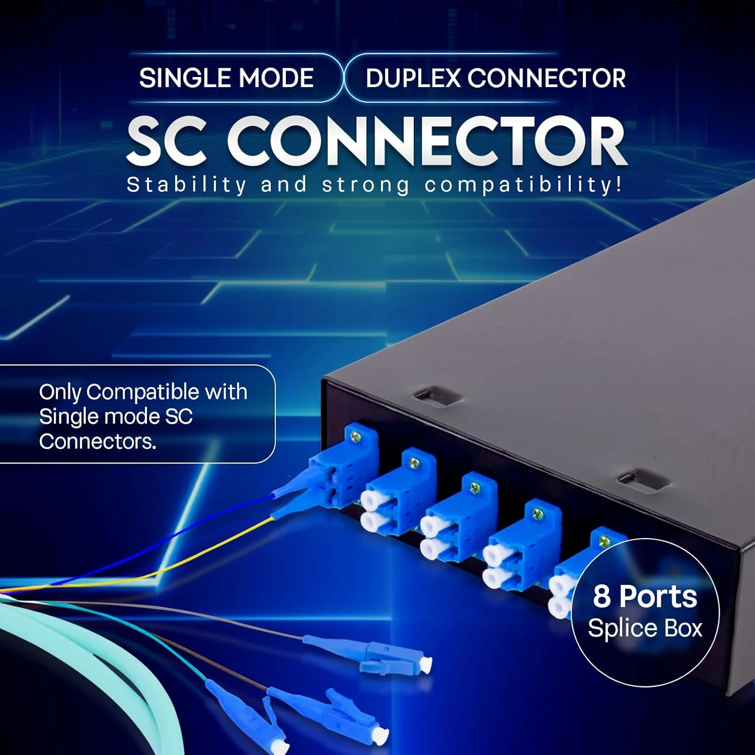 جعبه توزیع فیبر نوری 8 پورت (16 هسته) – کانکتور LC، تک حالته، محفظه خاتمه فیبر دیواری برای مدیریت کابل جعبه توزیع فیبر نوری 8 پورت (16 هسته) – کانکتور LC، تک حالته، محفظه خاتمه فیبر دیواری برای مدیریت کابل
