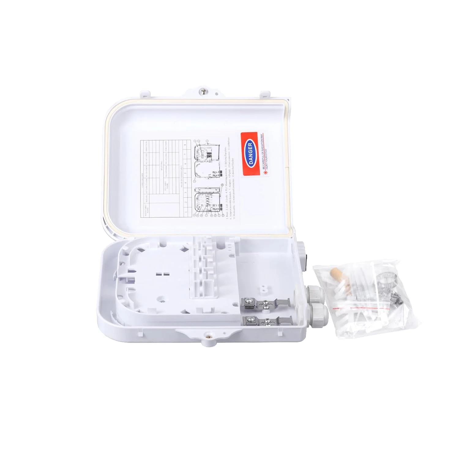 جعبه ترمینال فیبر نوری 8 هسته ای، محفظه توزیع فیبر نوری FTTH، لوازم جانبی فیبر نوری 20.52x13.49x3.98 سانتی متر