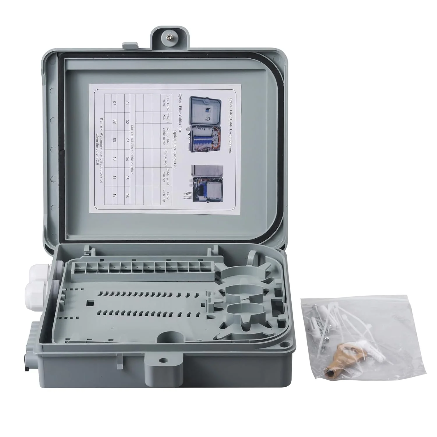 جعبه ترمینال فیبر نوری 12 هسته ای، محفظه توزیع فیبر نوری FTTH، لوازم جانبی فیبر نوری، 24.5x22x6.5 سانتی متر