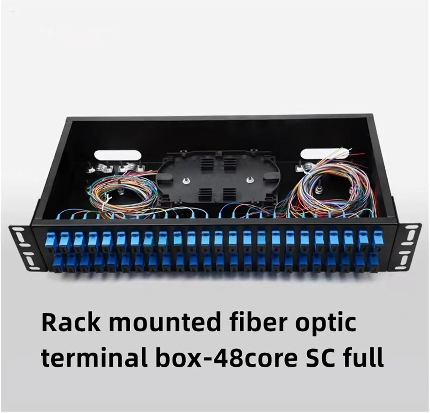 جعبه تقسیم ۴۸ پورت SC پیکربندی کامل ۴۸ هسته ای پنل توزیع فیبر نوری سر مربعی با فلنج پیگتیل جعبه تقسیم ۴۸ پورت SC پیکربندی کامل ۴۸ هسته ای پنل توزیع فیبر نوری سر مربعی با فلنج پیگتیل