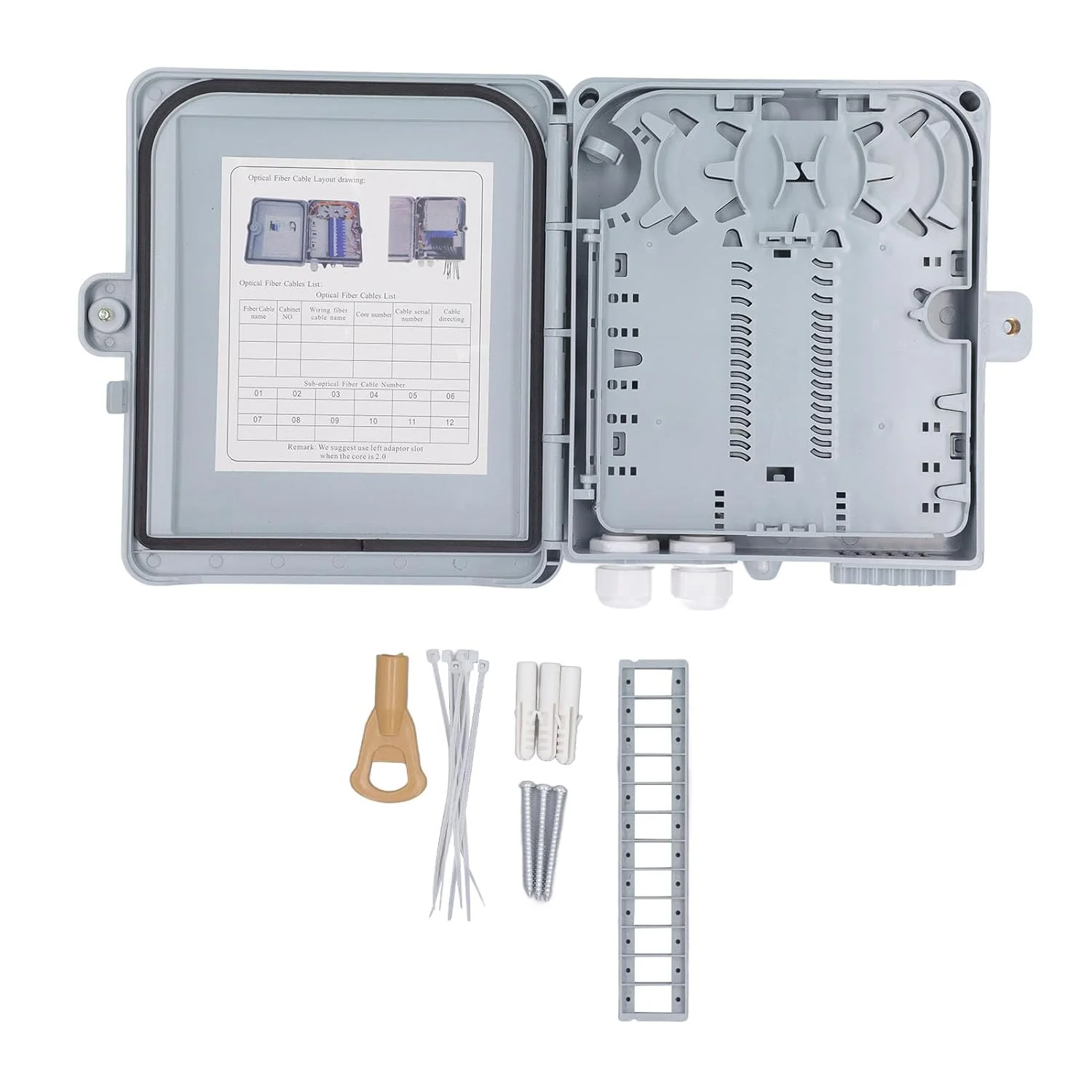 جعبه تقسیم فیبر نوری 12 پورت، جعبه توزیع فیبر نوری با مواد PC و ABS برای FTTH فضای باز و داخلی