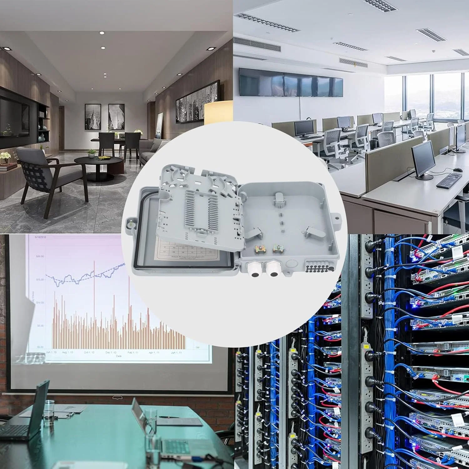 جعبه تقسیم فیبر نوری 12 پورت، جعبه توزیع فیبر نوری با مواد PC و ABS برای FTTH فضای باز و داخلی