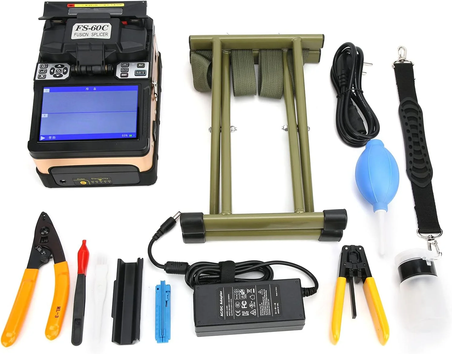 دستگاه فیوژن فیبر نوری Bewin با فوکوس اتوماتیک و صفحه نمایش 5 اینچی TFT LCD، دستگاه جوش فیبر نوری همراه با کیت برش فیبر برای انواع فیبرهای SM، MM، DS، NZDS (110-240V)