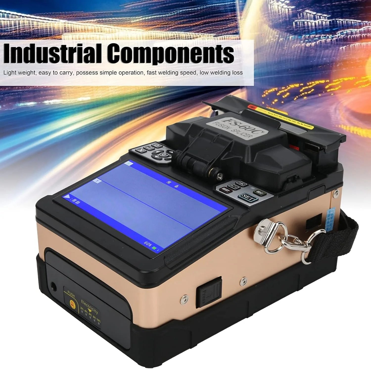 دستگاه فیوژن فیبر نوری Bewin با فوکوس اتوماتیک و صفحه نمایش 5 اینچی TFT LCD، دستگاه جوش فیبر نوری همراه با کیت برش فیبر برای انواع فیبرهای SM، MM، DS، NZDS (110-240V)