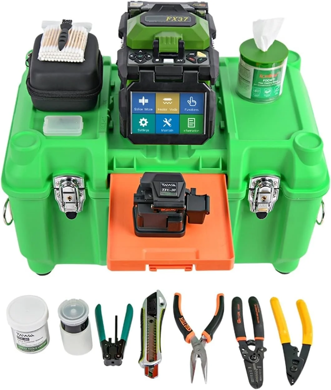 دستگاه فیوژن فیبر نوری FBITE FX37 برای FTTx FTTH به همراه دستگاه برش فیبر نوری، سینی خنک کننده و انواع استریپر دستگاه فیوژن فیبر نوری FBITE FX37 برای FTTx FTTH به همراه دستگاه برش فیبر نوری، سینی خنک کننده و انواع استریپر