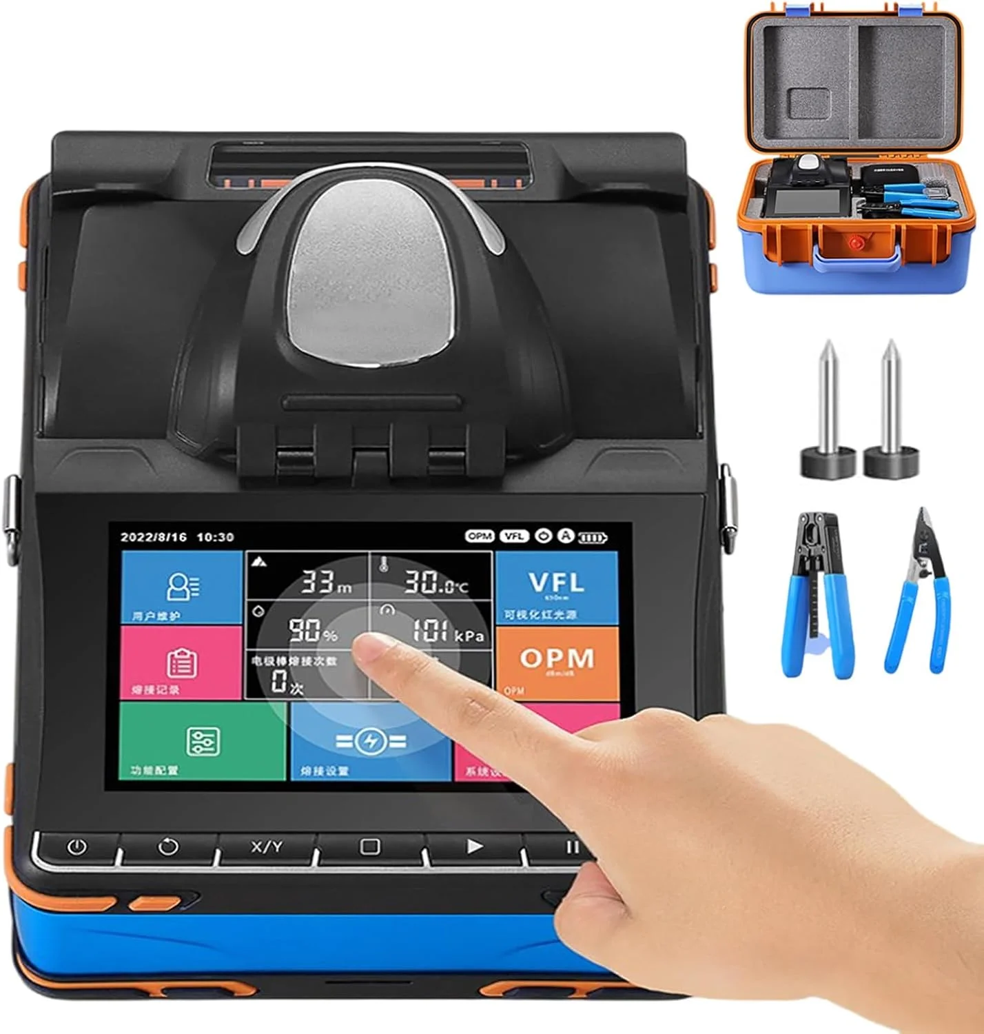 دستگاه فیوژن فیبر نوری - نگهدارنده/پشتیبانی 3 در 1 Opm Vfl / اتصال 8 ثانیه / گرمایش 18 ثانیه / صفحه لمسی 5.5 اینچی، دستگاه فیوژن فیبر نوری - به همراه دستگاه برش فیبر نوری