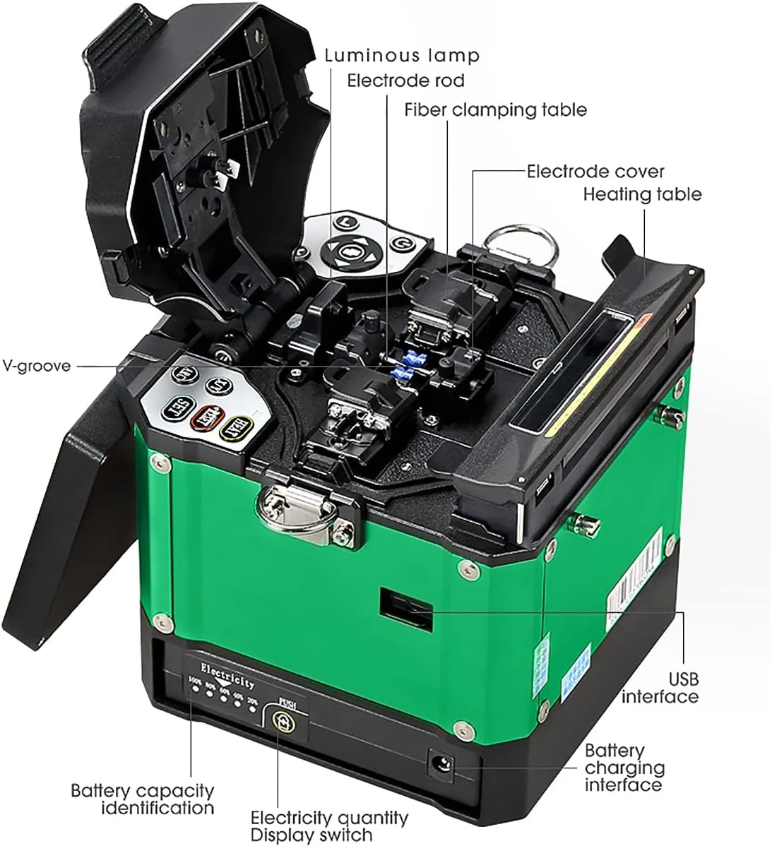 دستگاه فیوژن فیبر نوری اتوماتیک HYPKUTY مدل A-80S سبز رنگ، مناسب برای ساخت خطوط اصلی، FTTH و پروژه های اتصال کابل دستگاه فیوژن فیبر نوری اتوماتیک HYPKUTY مدل A-80S سبز رنگ، مناسب برای ساخت خطوط اصلی، FTTH و پروژه های اتصال کابل