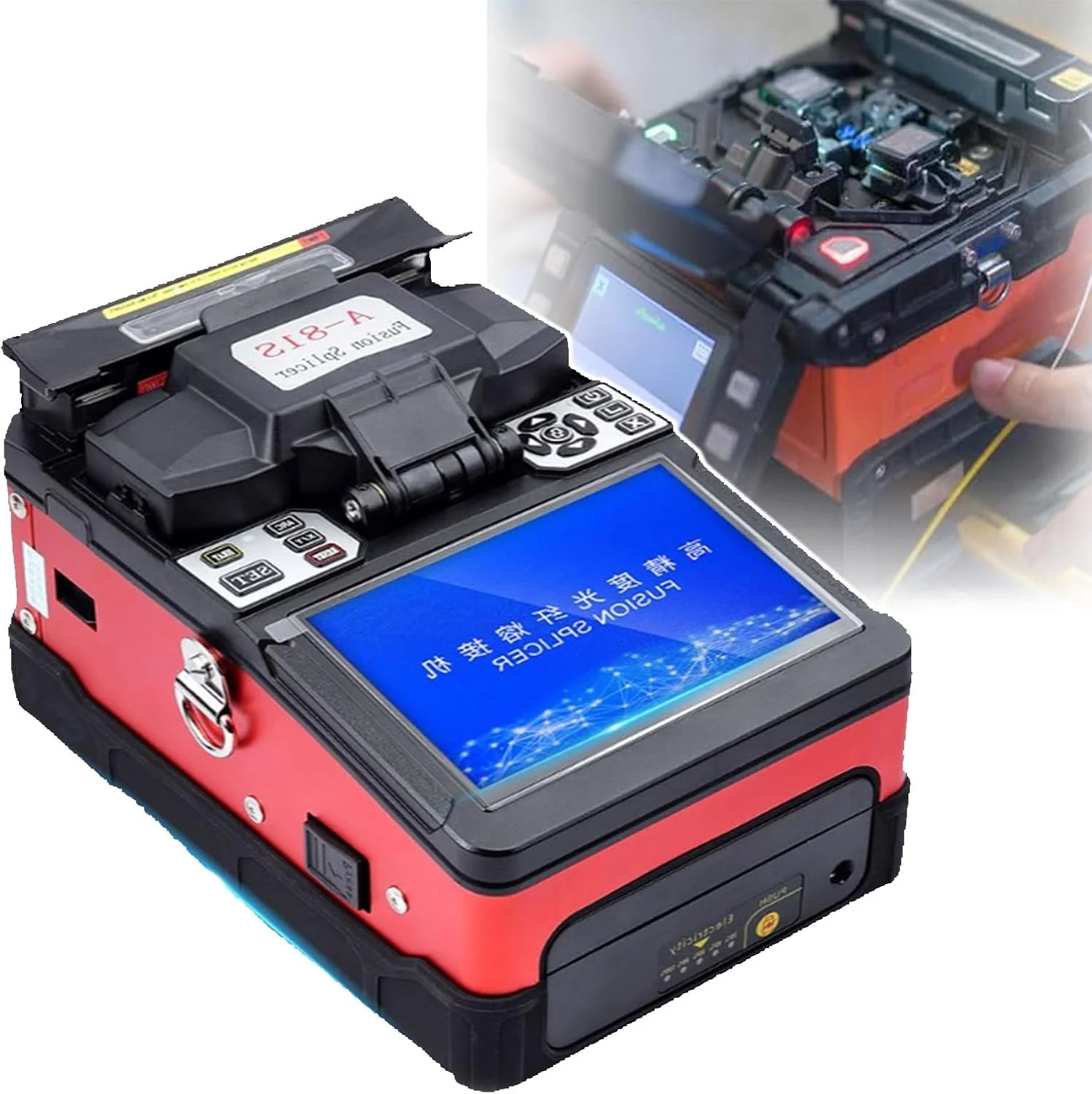 دستگاه فیوژن فیبر نوری Hoiaost با فیبر Cleaver برقی، کیت دستگاه فیوژن فیبر نوری، اتصال 6 ثانیه ای و گرمایش 15 ثانیه ای، هم ترازی هسته، 4 موتور با باتری 7800mAh