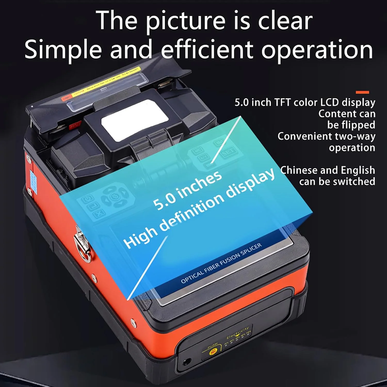 دستگاه فیوژن فیبر نوری ارتقا یافته با تراز هسته و چهار موتور، کاملا اتوماتیک FTTH، گرمایش 5 ثانیه ای و اتصال 15 ثانیه ای (7800mA)