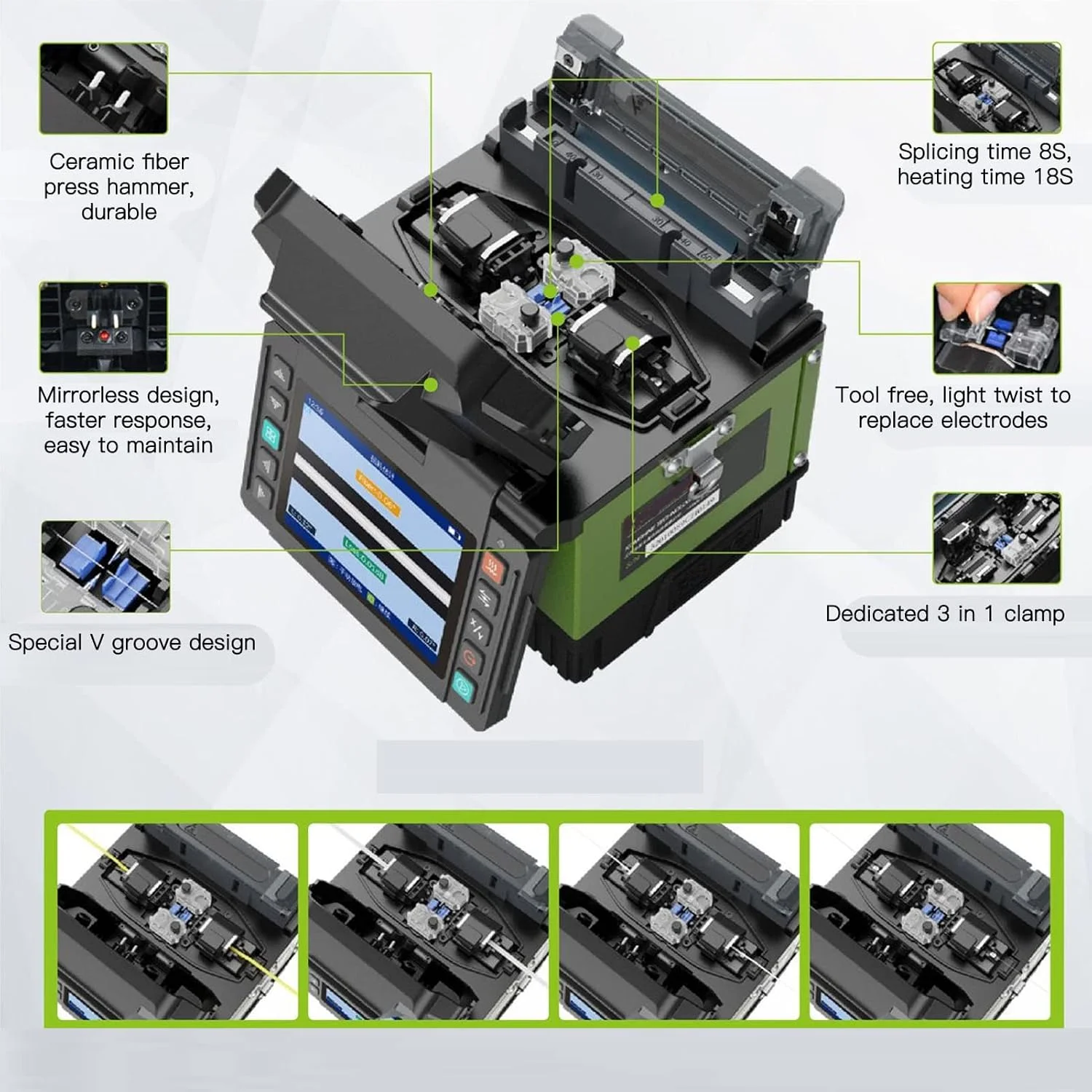 دستگاه فیوژن فیبر نوری JAHLGT، دستگاه جوشکاری نوری تمام اتوماتیک با بزرگنمایی 320X چند منظوره با راندمان بالا برای پروژه های برق دستگاه فیوژن فیبر نوری JAHLGT، دستگاه جوشکاری نوری تمام اتوماتیک با بزرگنمایی 320X چند منظوره با راندمان بالا برای پروژه های برق