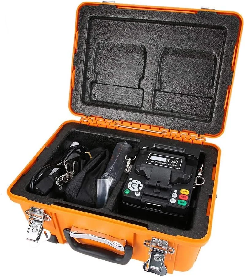 دستگاه فیوژن فیبر نوری JDOSHIS مدل X-500 FTTH/FTTx، دستگاه جوش فیبر نوری هوشمند اتوماتیک با صفحه نمایش دیجیتال 4.3 اینچی LCD به همراه کیت برش فیبر نوری برای SM MM DS NZDS