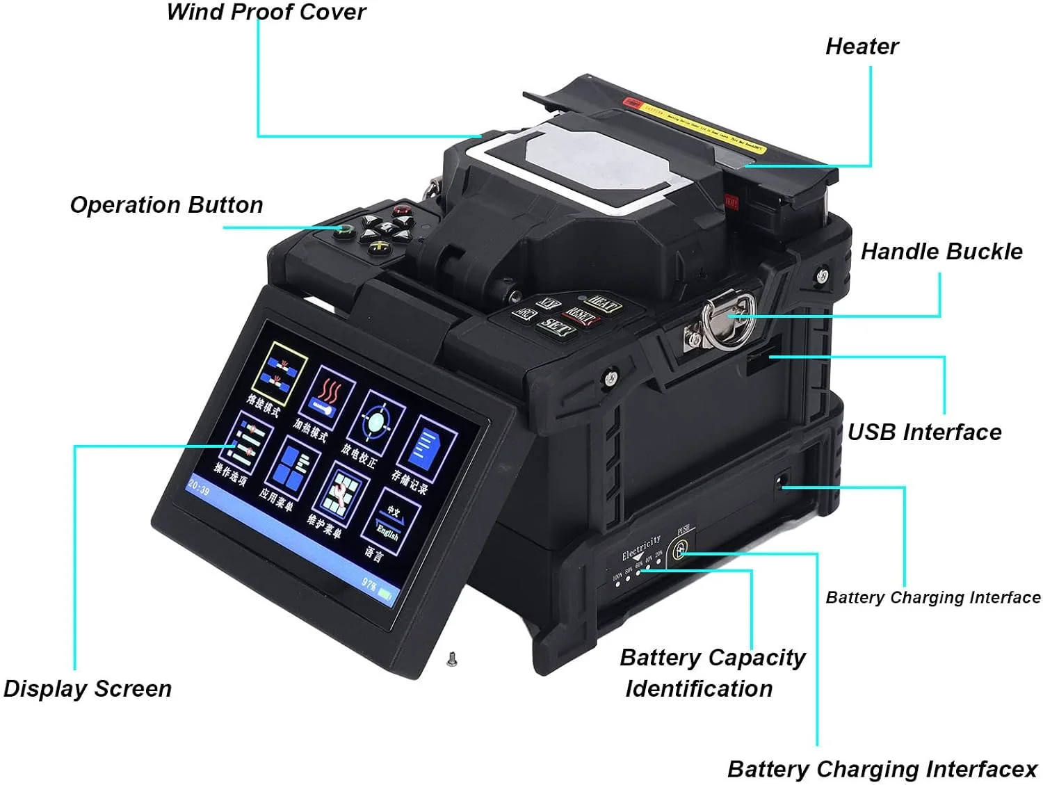 دستگاه فیوژن فیبر نوری، عملکرد آسان، گرمایش سریع هوشمند، صفحه نمایش با وضوح بالا، ایمن تر برای پیگتیل
