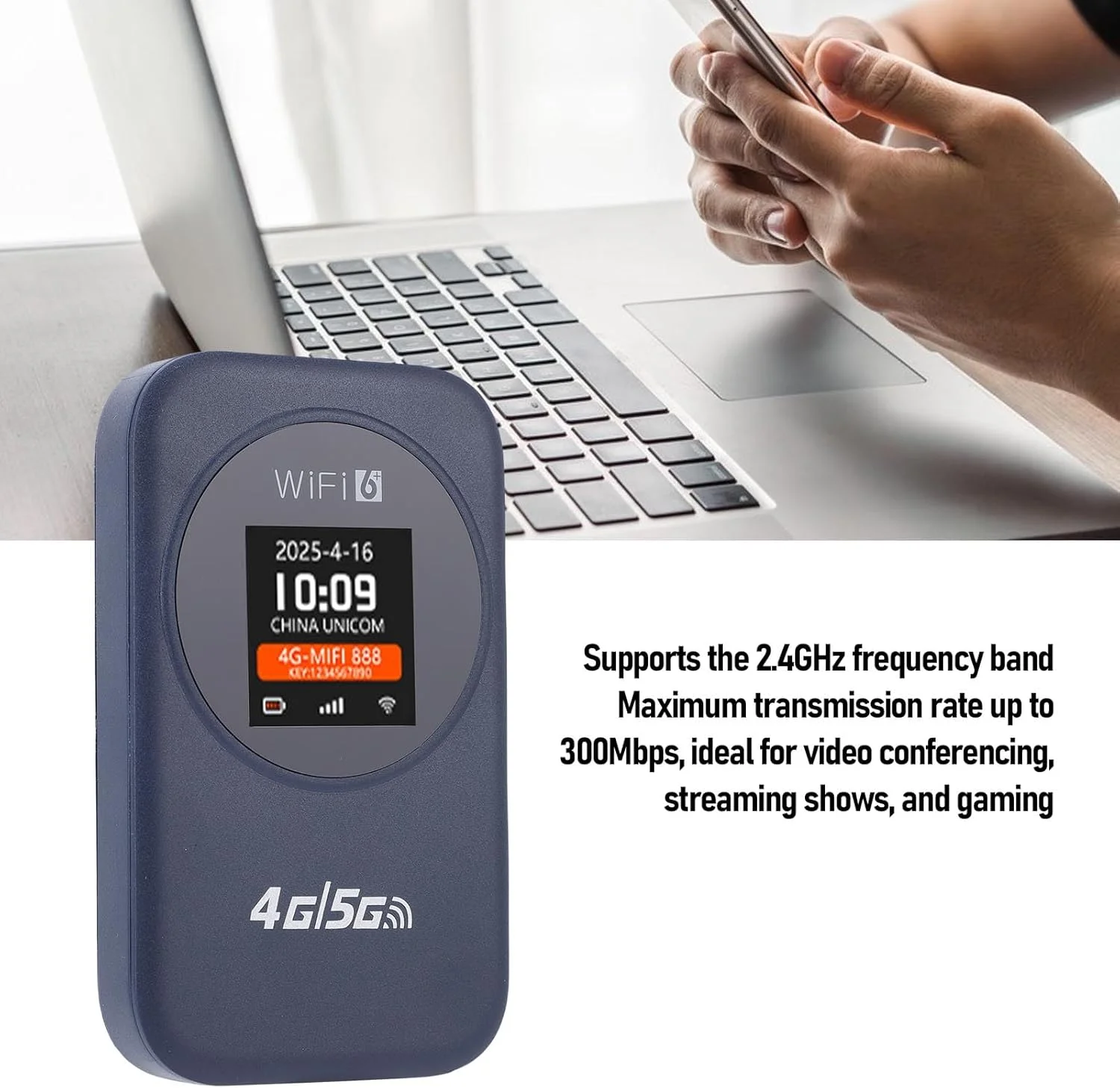 هات اسپات وای فای قابل حمل 4G اشاتا، روتر بی سیم پرسرعت 300 مگابیت بر ثانیه با اسلات سیم کارت، باتری 3000 میلی آمپر ساعتی و صفحه نمایش، برای تبلت، لپ تاپ و گوشی های هوشمند در سفر