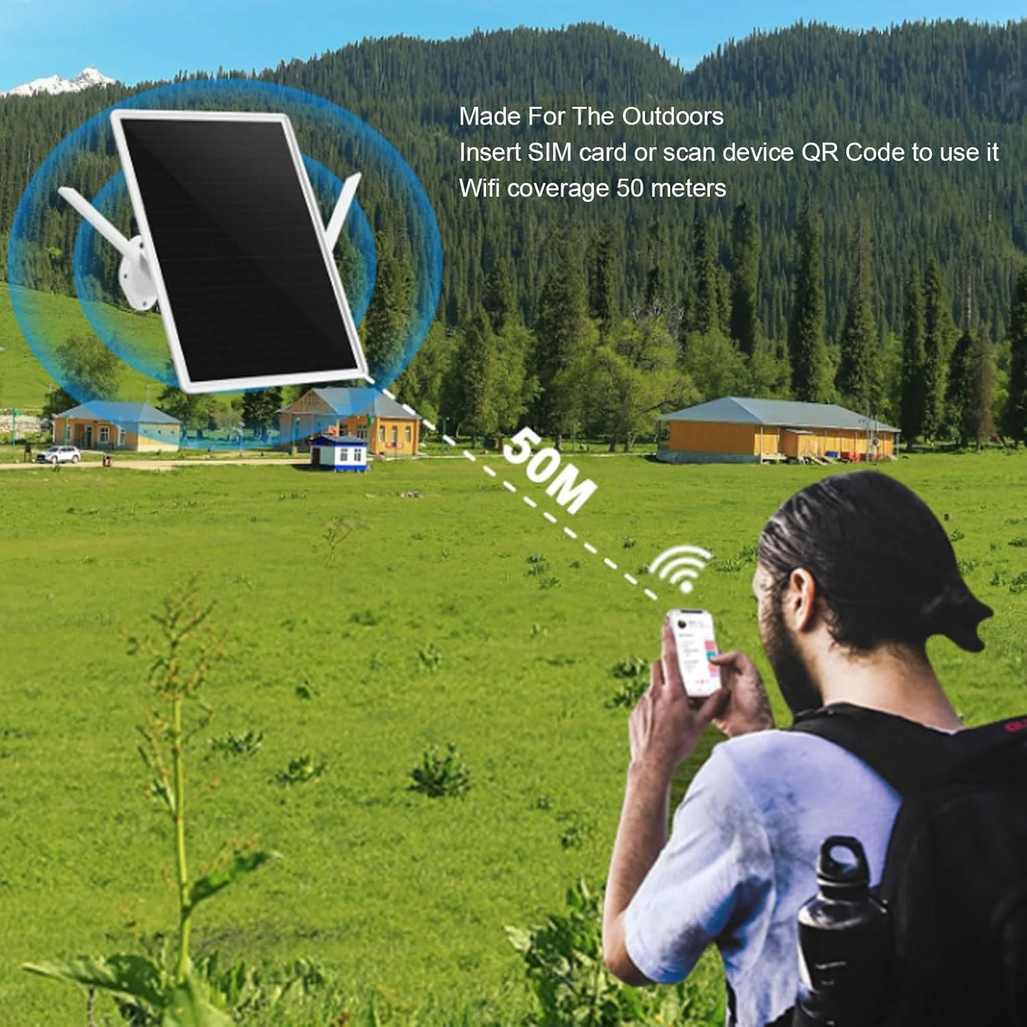 مودم روتر خورشیدی 4G LTE Bewinner، برد وای فای 50 متری، پنل خورشیدی 15 واتی، ضد آب IP66، توسعه دهنده وای فای خورشیدی بیرونی با اسلات سیم کارت برای کمپرها، کلبه های تعطیلات، دوربین ها