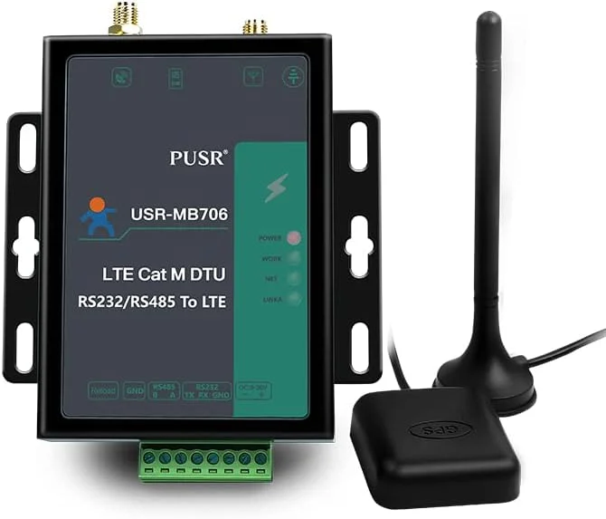 مودم سریال LTE Cat1 با فرکانس جهانی PUSR USR-MB706 RS232 RS485 با NBIoT GNSS و اسلات سیم کارت 4G مودم سلولی صنعتی