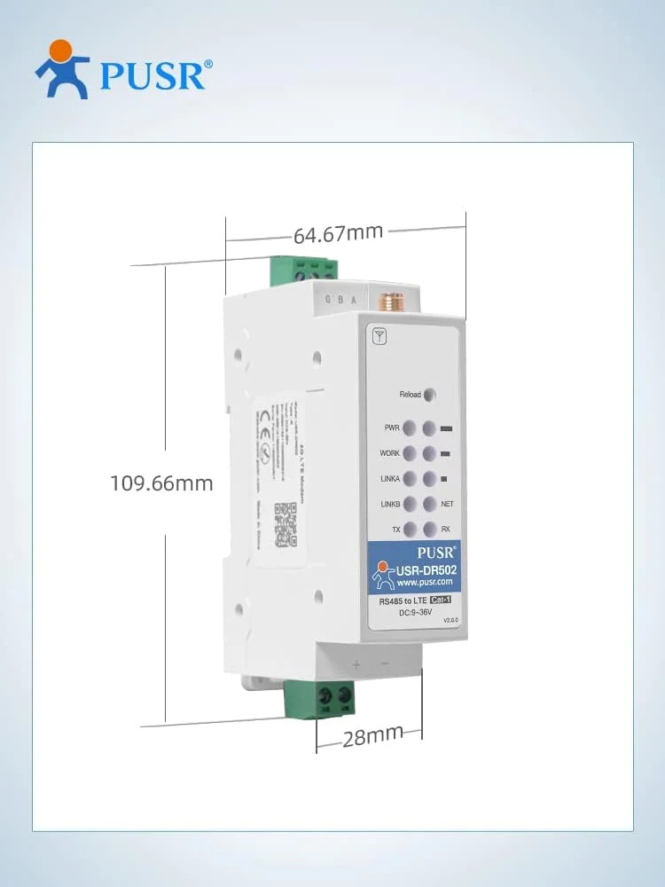 مودم USR-DR502-E اروپا HTTP MQTT GSM SMS 4G LTE Cat 1 با اسلات سیم کارت و پشتیبانی از پلتفرم IoT