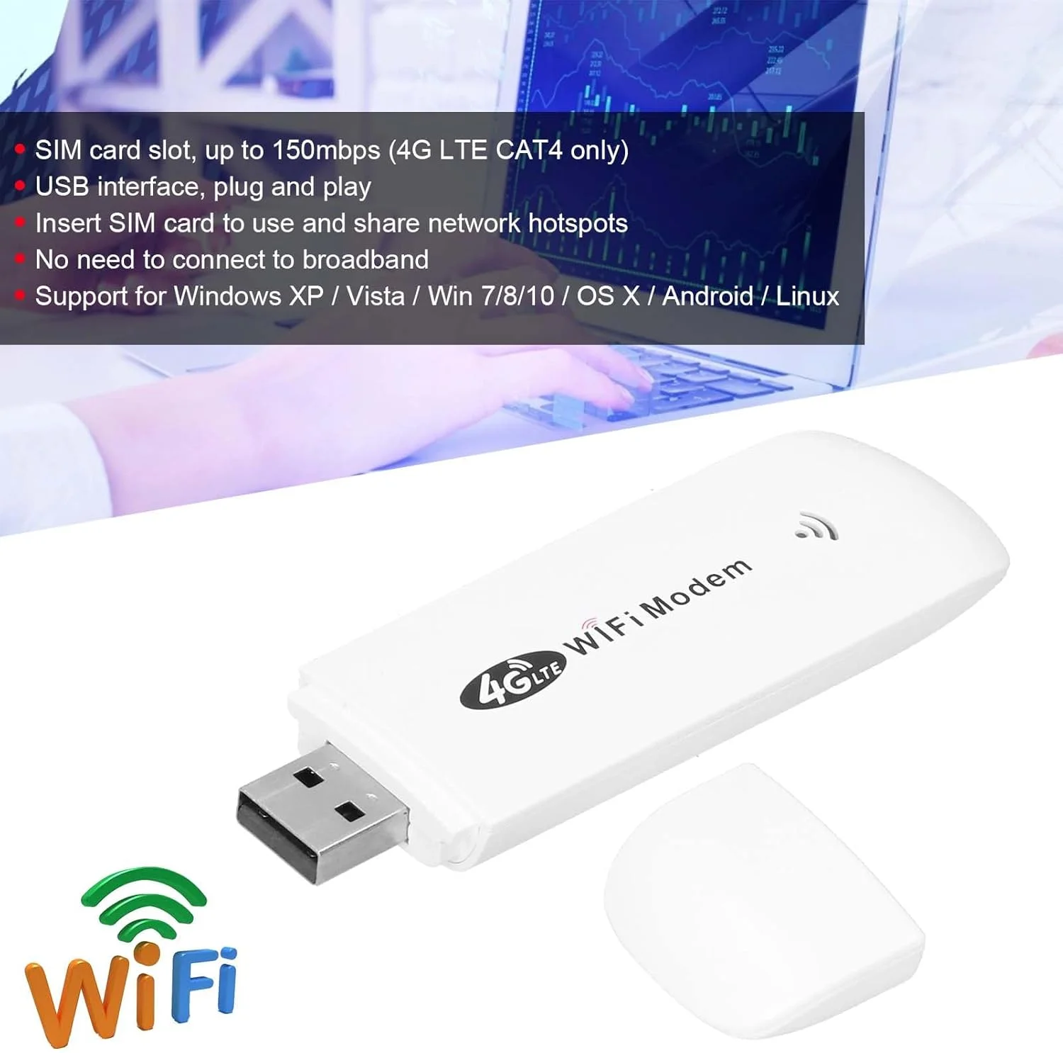 دانگل مودم XUMIUZIY، مودم 4G LTE، دانگل با اسلات سیم کارت، مینی روتر خودرو TDD FDD با نشانگر وضعیت LED، تا 10 کاربر مرتبط 4G LTE - تصویر 3