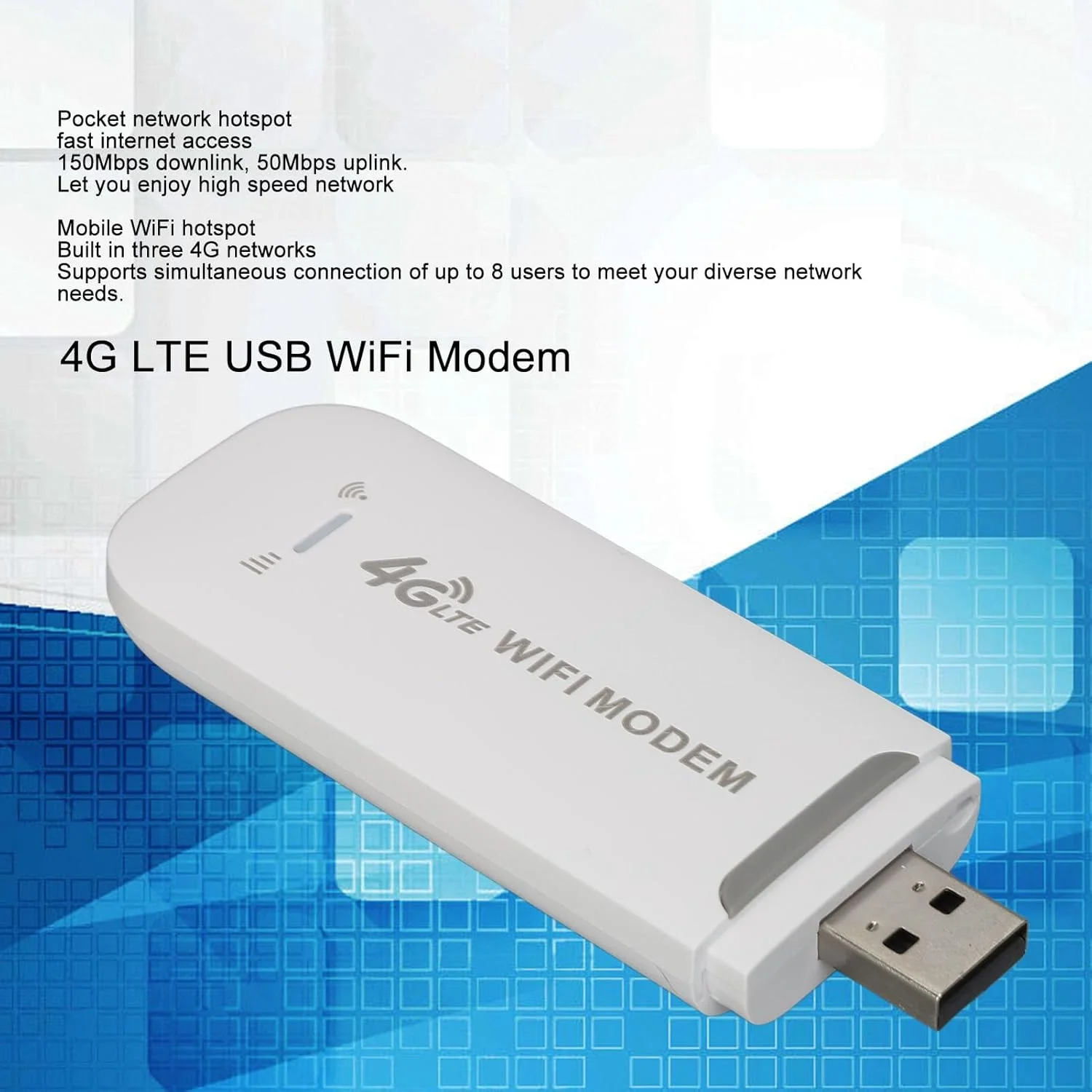 مودم وای فای USB 4G LTE، پشتیبانی از 8 کاربر با سرعت بالا 4G، هات اسپات شبکه جیبی وای فای موبایل USB برای ویندوز و اندروید