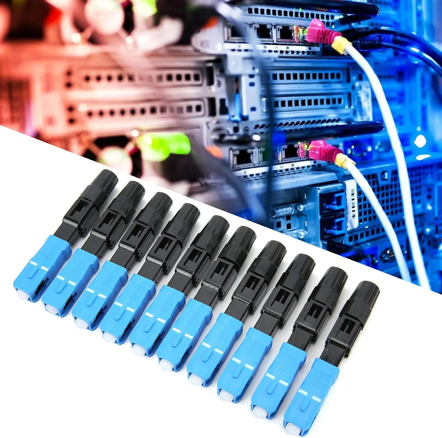 ۵۰ عدد کانکتور فیبر نوری آبی آداپتور فیبر نوری توکار SC/UPC-C قطعات الکترونیکی برای ارتباطات نوری