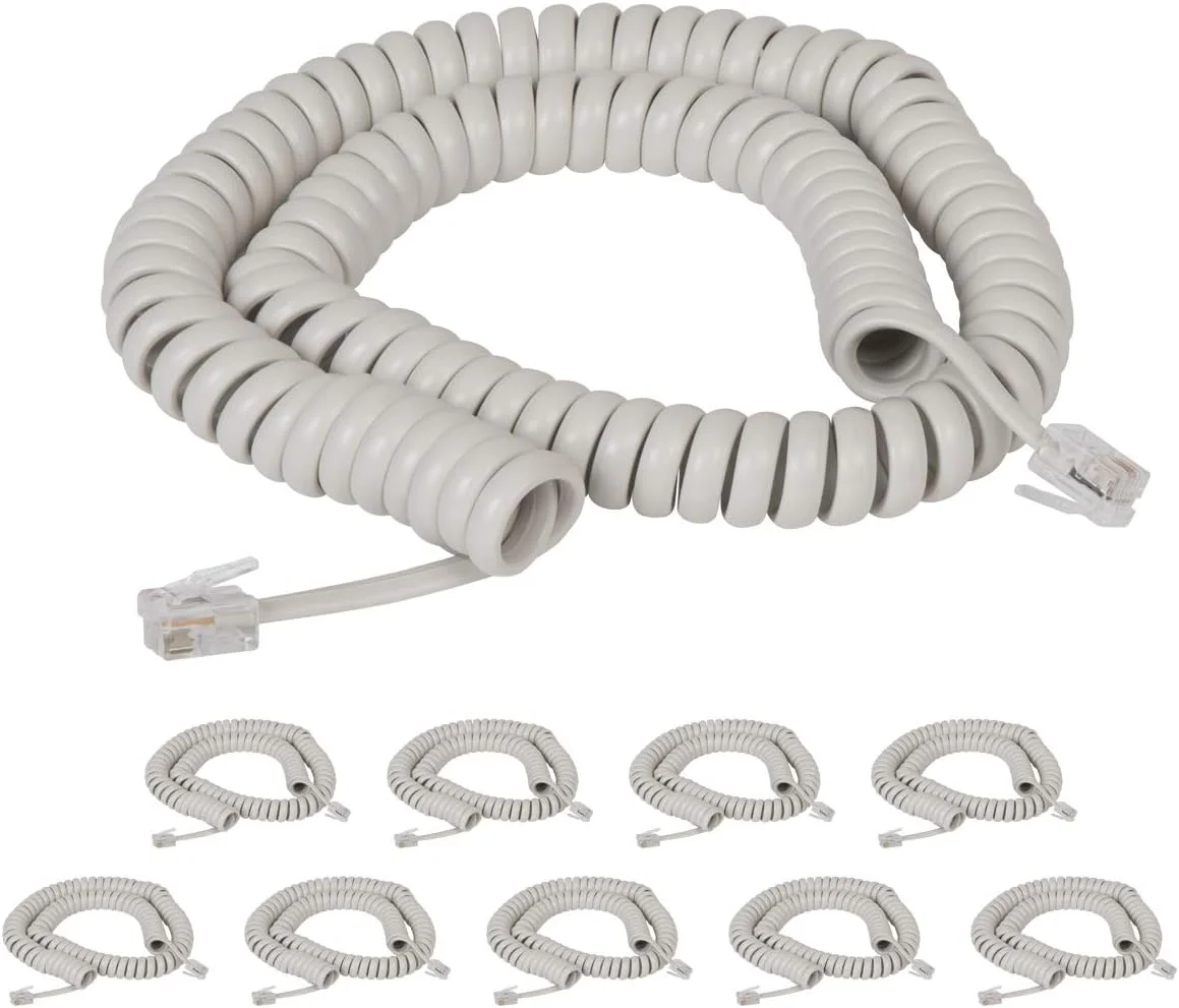 سیم گوشی تلفن فنری Cablesys برای استفاده با سیستم های تلفن PBX و تلفن های VoIP - طول باز شده 3.6 متر، RJ22، طول سرب 3.8 سانتی متر در هر دو طرف، کرم مات، بسته 10 عددی