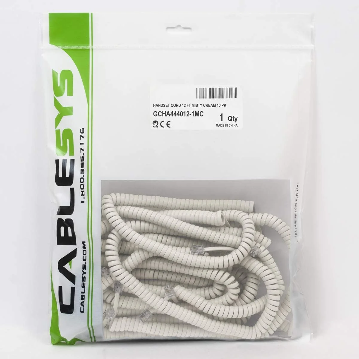 سیم گوشی تلفن فنری Cablesys برای استفاده با سیستم های تلفن PBX و تلفن های VoIP - طول باز شده 3.6 متر، RJ22، طول سرب 3.8 سانتی متر در هر دو طرف، کرم مات، بسته 10 عددی