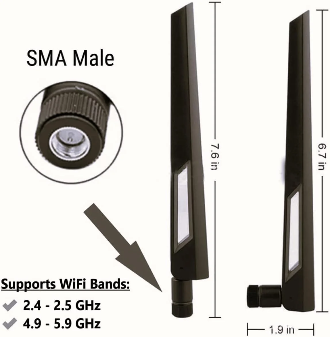 آنتن های وای فای تقویت کننده سیگنال دو باند 10dBi مشکی و مشکی (2.4GHz/5GHz-5.8GHz) با کانکتور SMA Male برای دوربین بی سیم، روتر، هات اسپات - بسته 2 عددی