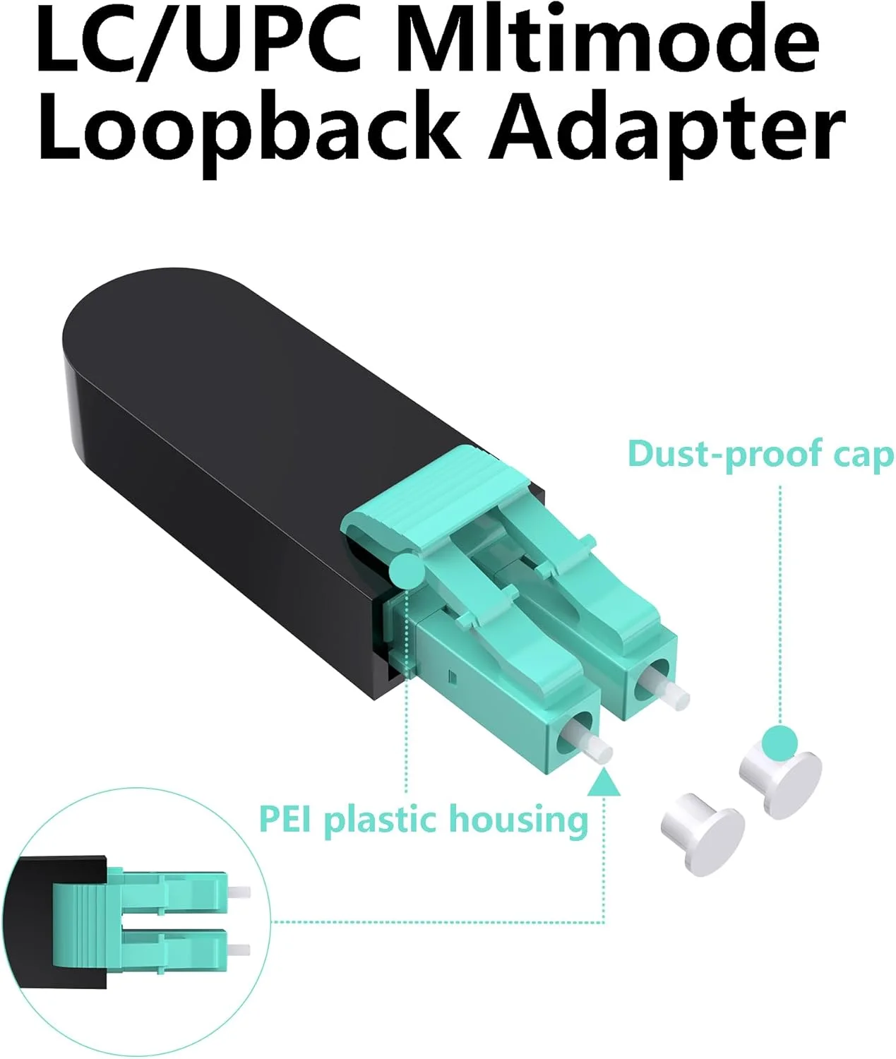 VANDESAIL بسته 5 عددی کانکتورهای تست لوپ‌بک فیبر نوری LC، آداپتور لوپ‌بک فیبر نوری LC/UPC دوبلکس - کابل تست فیبر نوری OM3&OM4 50/125 برای کاربردهای تست