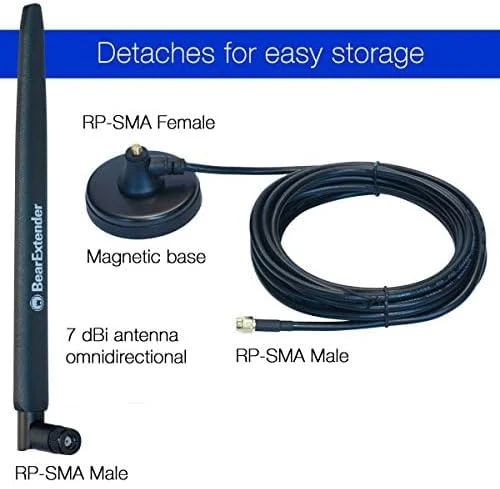آنتن وای فای 7dBi با پایه مغناطیسی و کابل توسعه RP-SMA