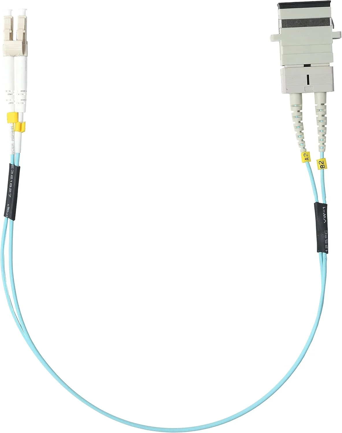 کابل آداپتور فیبر نوری LC به SC یک فوتی، چند حالته OM3 50/125um دوبلکس، کابل آداپتور فیبر LC نر به SC مادگی - 0.3 متر (1 فوت)