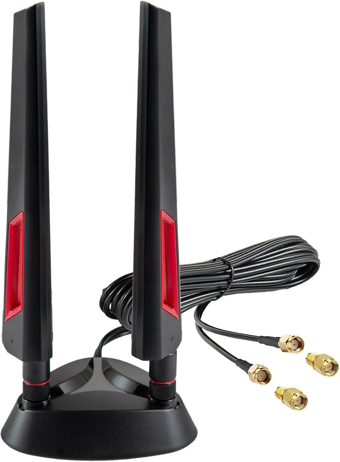 آنتن وای فای 6 6E سه باندی 9dBi با پایه مغناطیسی 2.4GHz + 5 GHz + 6GHz به همراه آداپتور برای روتر وای فای 6 6E، کامپیوتر رومیزی، کارت PCI-E و مادربرد