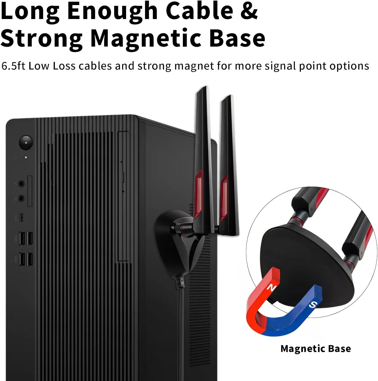 آنتن وای فای 6 6E سه باندی 9dBi با پایه مغناطیسی 2.4GHz + 5 GHz + 6GHz به همراه آداپتور برای روتر وای فای 6 6E، کامپیوتر رومیزی، کارت PCI-E و مادربرد