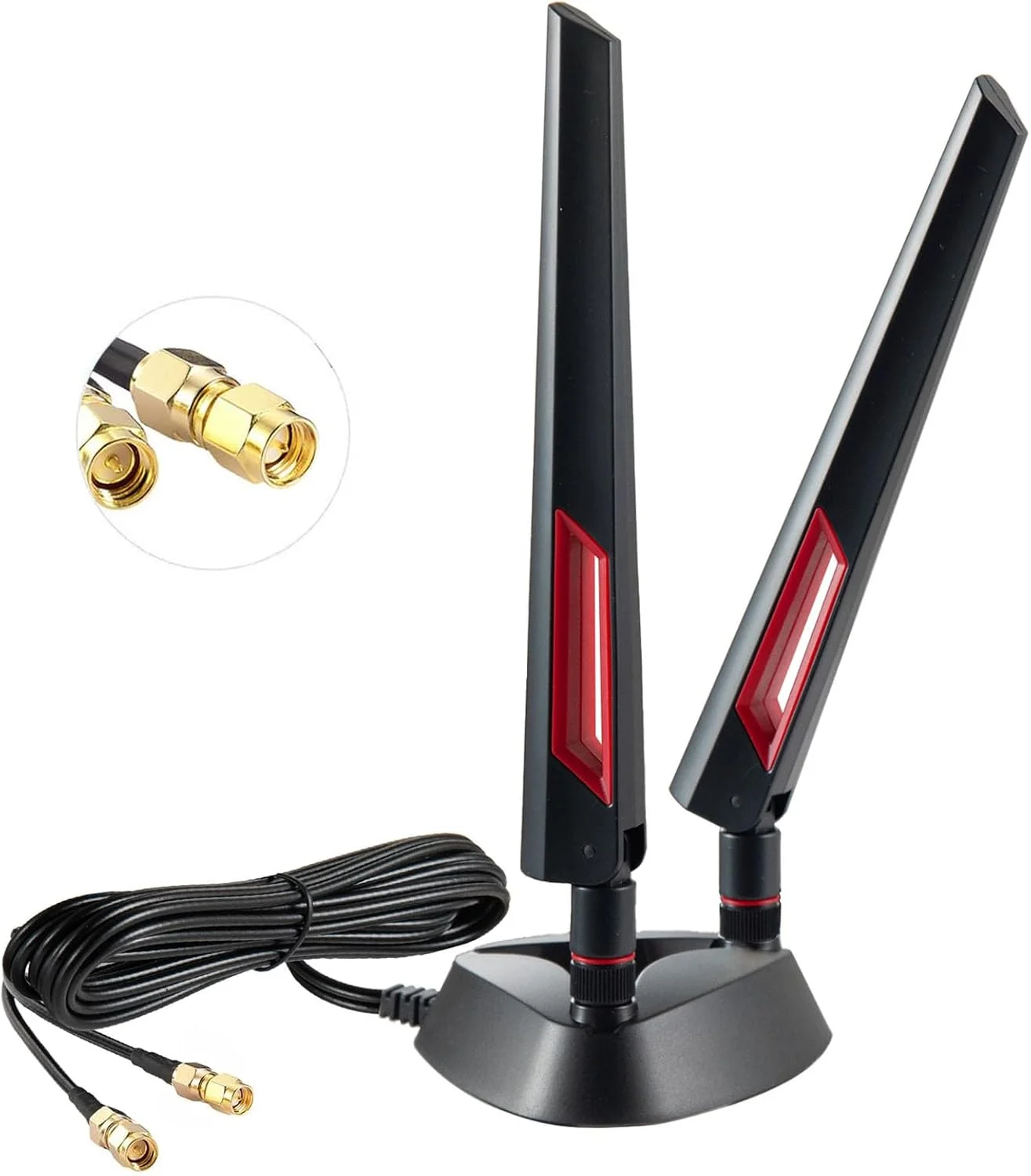 آنتن وای فای 6 6E سه باندی 9dBi با پایه مغناطیسی 2.4GHz + 5 GHz + 6GHz به همراه آداپتور برای روتر وای فای 6 6E، کامپیوتر رومیزی، کارت PCI-E و مادربرد