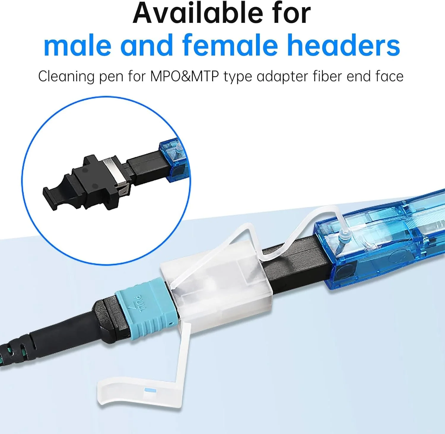 ابزار تمیز کننده فیبر نوری، قلم تمیز کننده فیبر برای کانکتور MPO/MTP، تمیز کننده کانکتور نوری، بیش از 600 بار تمیز کردن، تمیز کننده سطح انتهایی فیبر و تمیز کننده کانکتور نوری، آبی