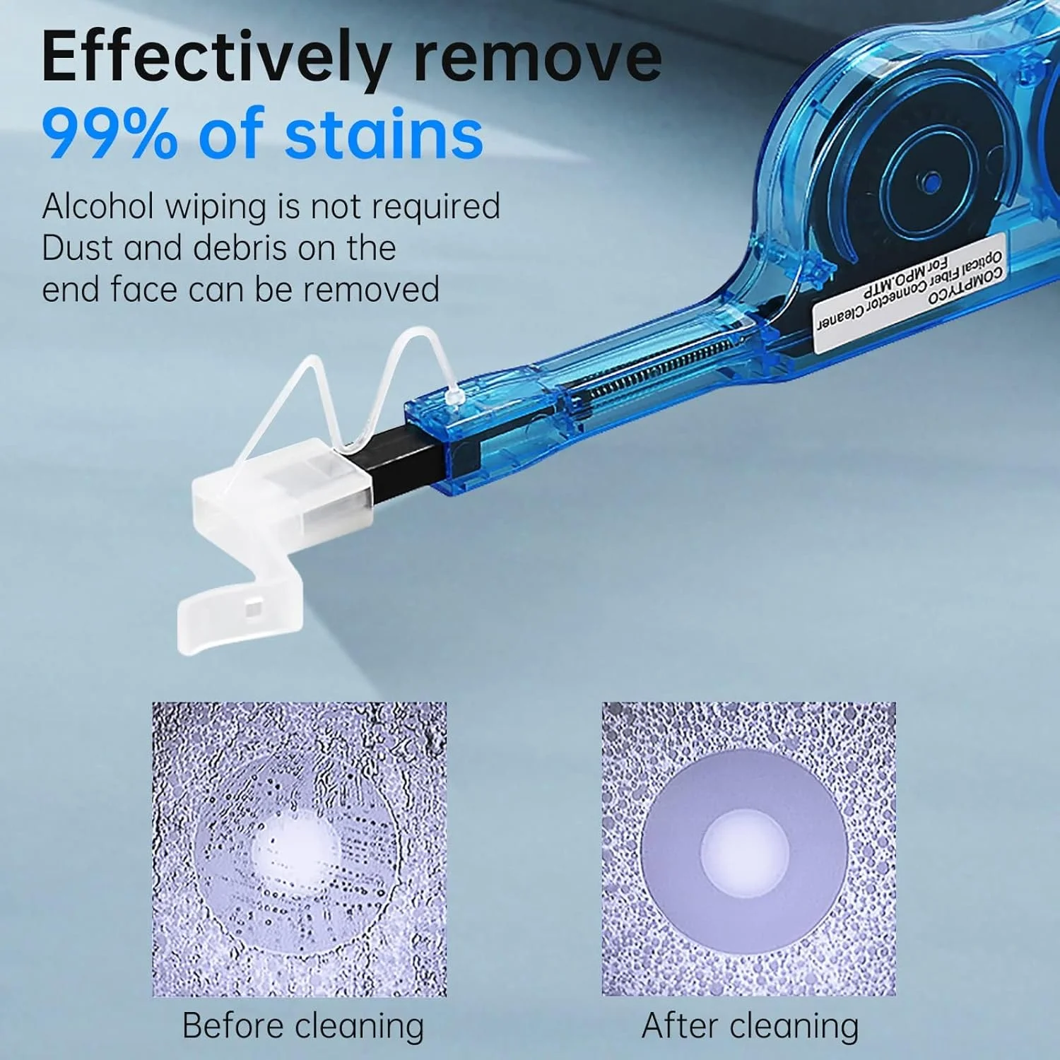 ابزار تمیز کننده فیبر نوری، قلم تمیز کننده فیبر برای کانکتور MPO/MTP، تمیز کننده کانکتور نوری، بیش از 600 بار تمیز کردن، تمیز کننده سطح انتهایی فیبر و تمیز کننده کانکتور نوری، آبی