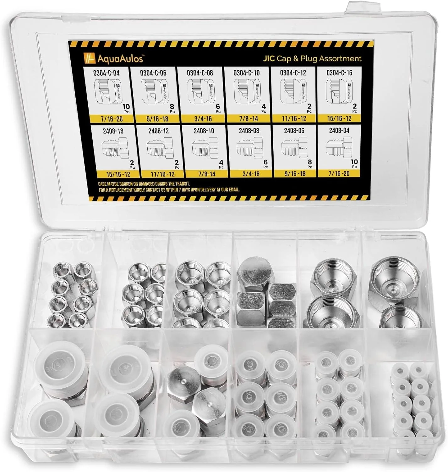 مجموعه 64 عددی درپوش و پلاگ رزوه ای 37 درجه JIC، مجموعه آداپتور آب بندی برای لوله و شیلنگ هیدرولیک، اتصالات SAE AN، فولاد کربنی گالوانیزه با رزوه دقیق، سایزهای دش 4 6 8 10 12 16