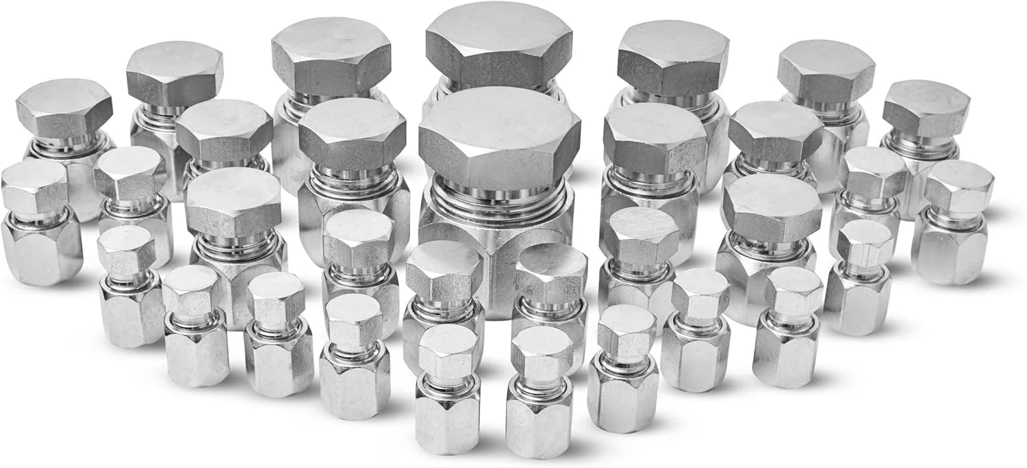 مجموعه 64 عددی درپوش و پلاگ رزوه ای 37 درجه JIC، مجموعه آداپتور آب بندی برای لوله و شیلنگ هیدرولیک، اتصالات SAE AN، فولاد کربنی گالوانیزه با رزوه دقیق، سایزهای دش 4 6 8 10 12 16