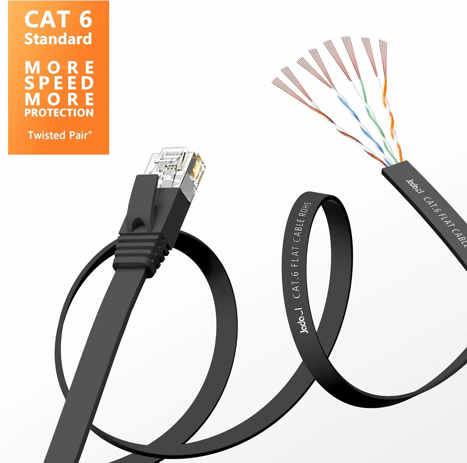 کابل اترنت Cat 6 به طول 45 متر، مناسب فضای داخلی و خارجی، پشتیبانی از شبکه Cat8 Cat7 با سرعت 10 گیگابیت بر ثانیه، کابل شبکه تخت باریک و بلند، کابل ضد آب Cat6 با سرعت بالا برای روتر، مودم، PS4/5، Xbox، گیمینگ، مشکی