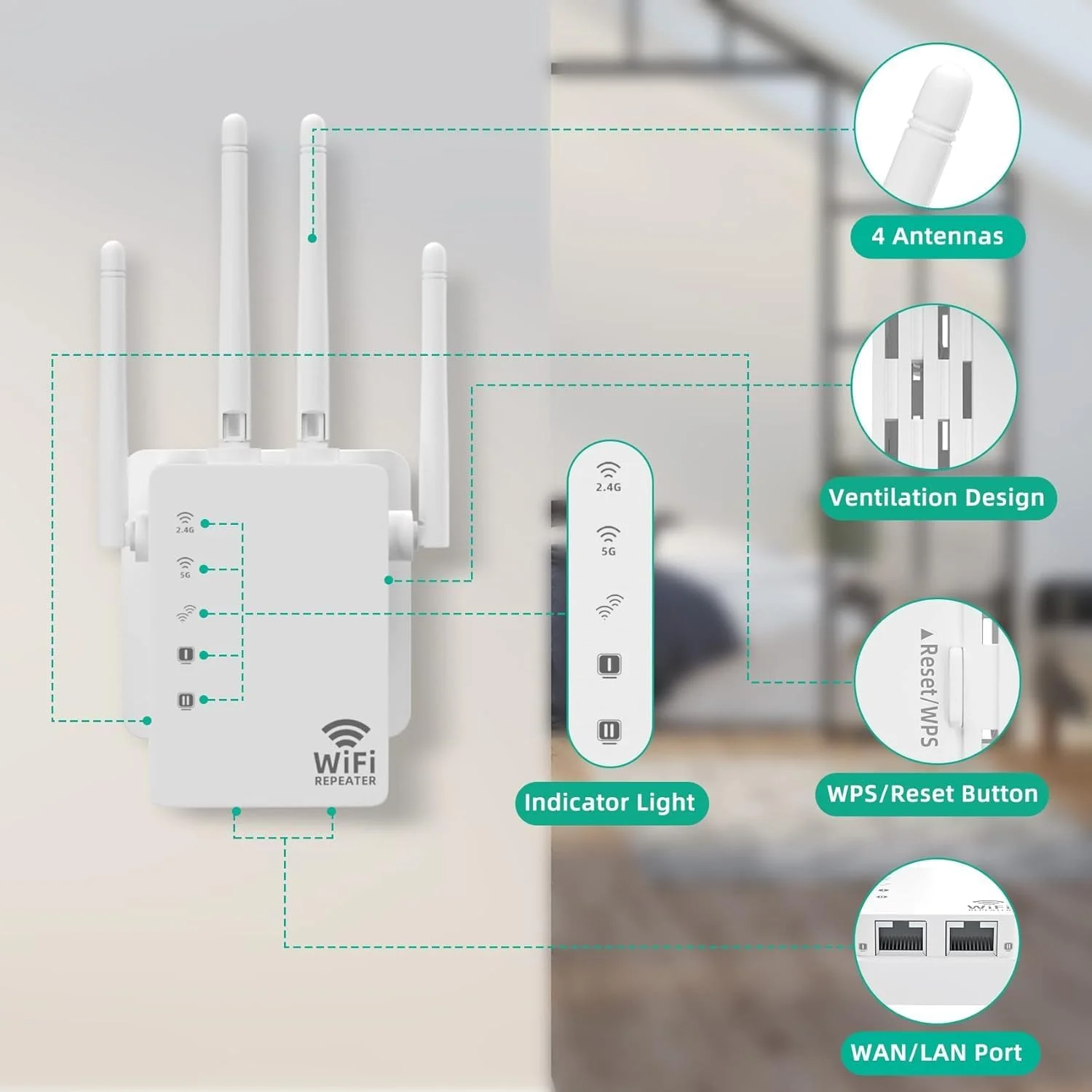 تقویت کننده ۱۲۰۰ مگابیت بر ثانیه دو بانده با پورت های WAN و LAN، تقویت کننده سیگنال اینترنت برای پوشش پایدار و قوی