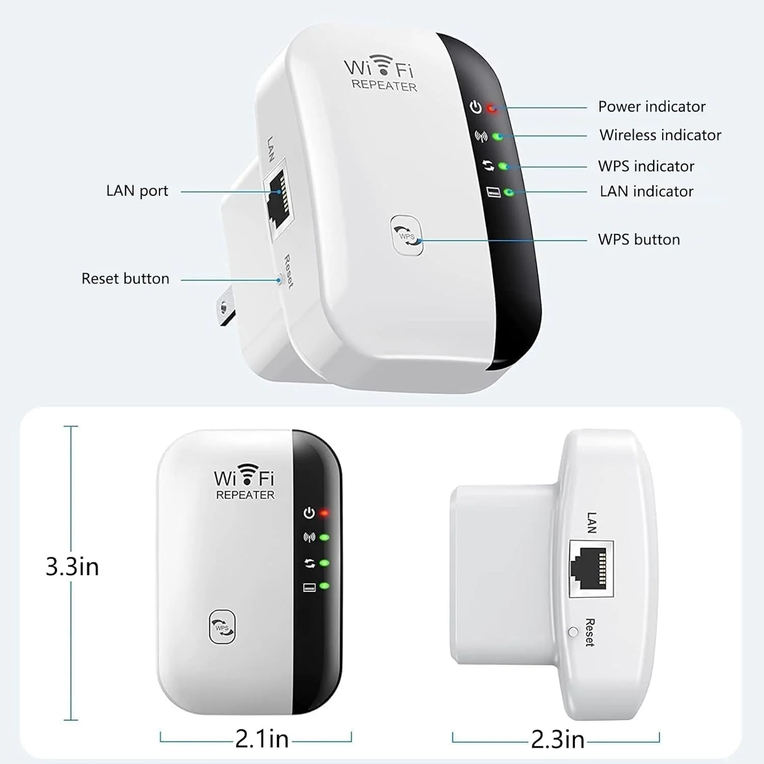 تقویت کننده WiFi، توسعه دهنده WiFi، تکرار کننده WiFi، پوشش تا 280 متر مربع، تقویت کننده اینترنت - با پورت اترنت، راه اندازی سریع، تقویت کننده سیگنال بی سیم خانگی (سفید)