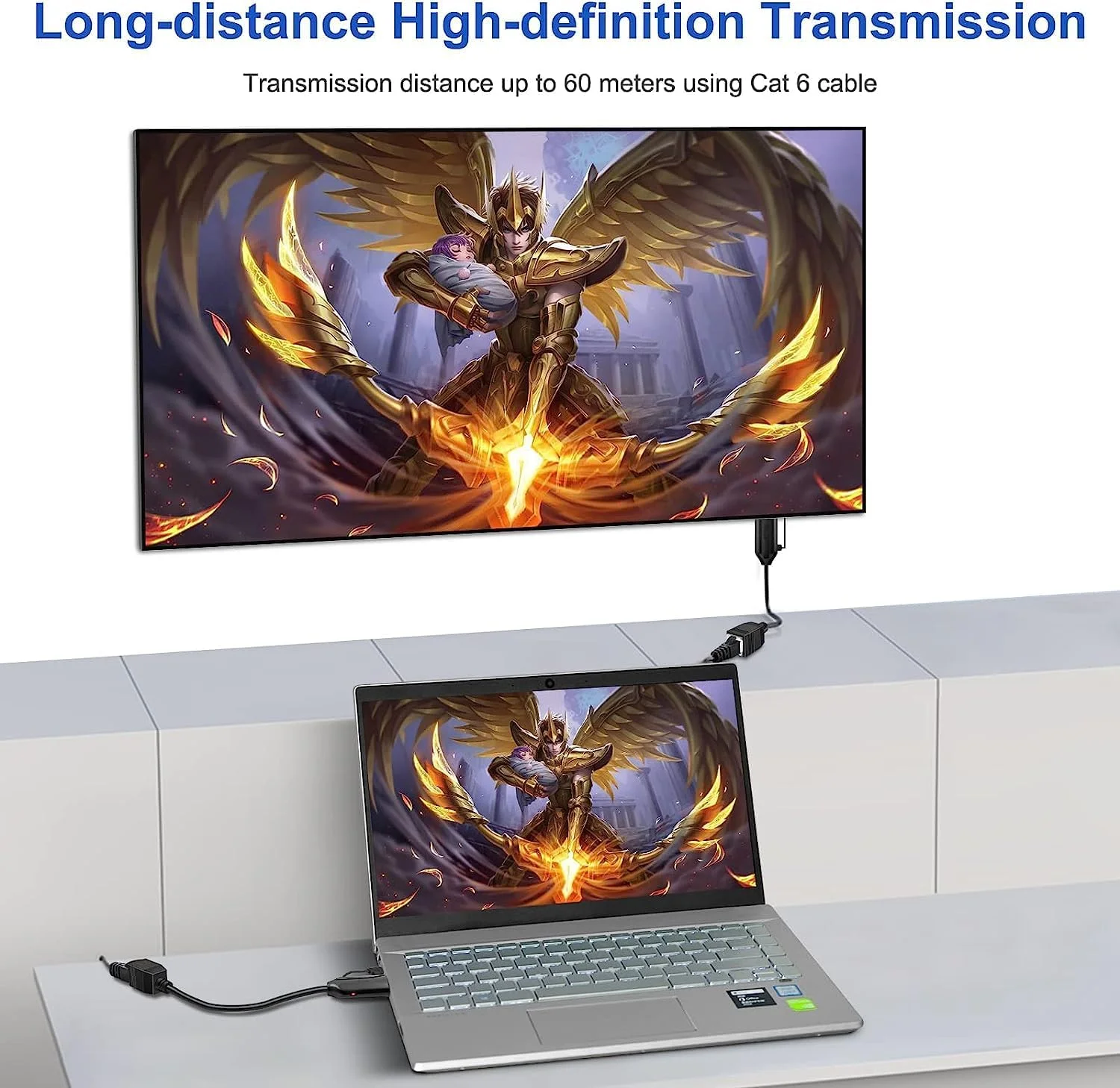 اکستندر HDMI با کابل شبکه Cat5e، تبدیل کننده کابل نر به ماده HDMI به RJ45، کیفیت 1080P تا 60 متر، فرستنده و گیرنده، 1 جفت