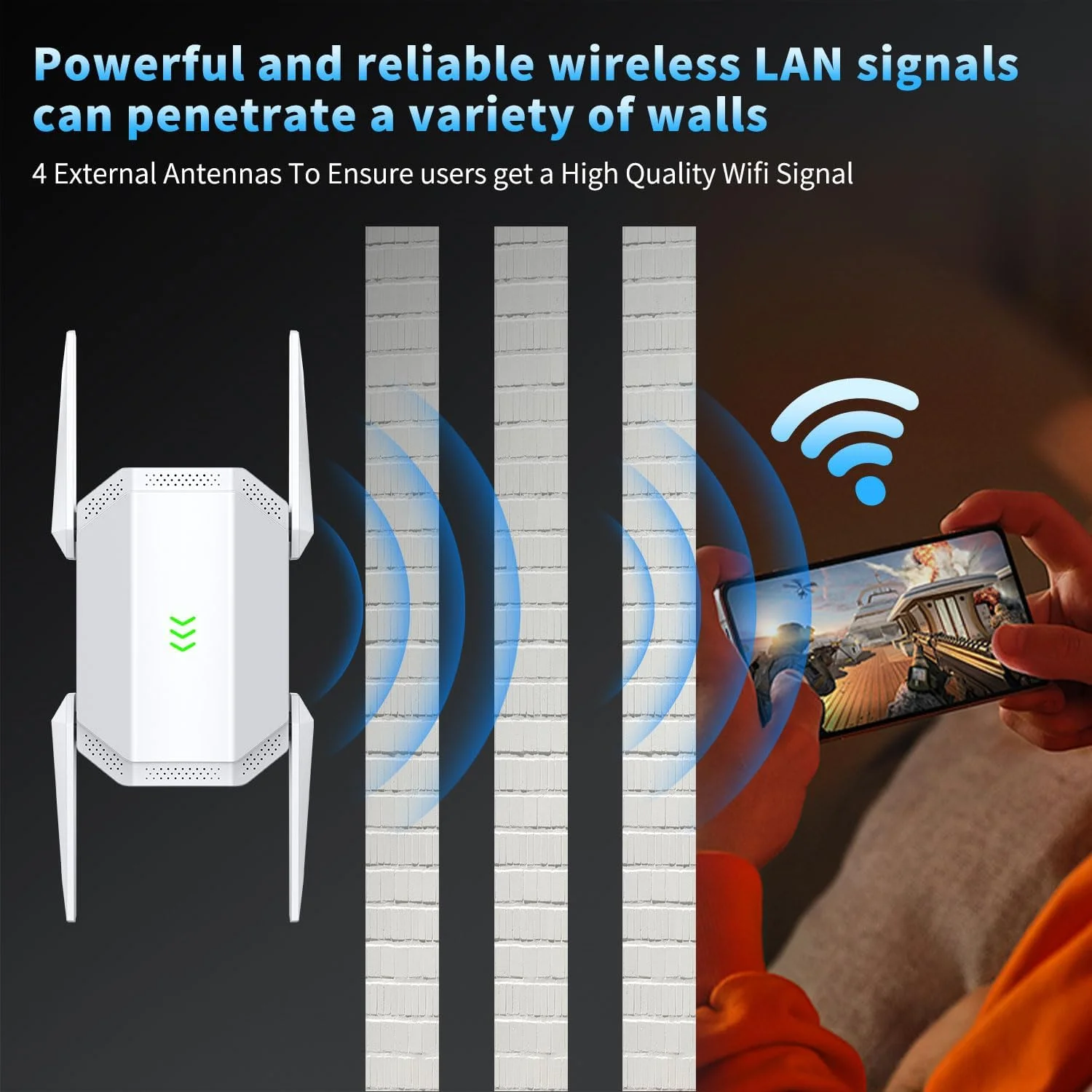 تقویت کننده سیگنال توسعه دهنده WiFi 2025، تقویت کننده بی سیم برد بلند با پورت اترنت، برای خانه، فضای باز، پوشش تا 20000 فوت مربع، دو بانده، کار با همه روترها، راه اندازی سریع