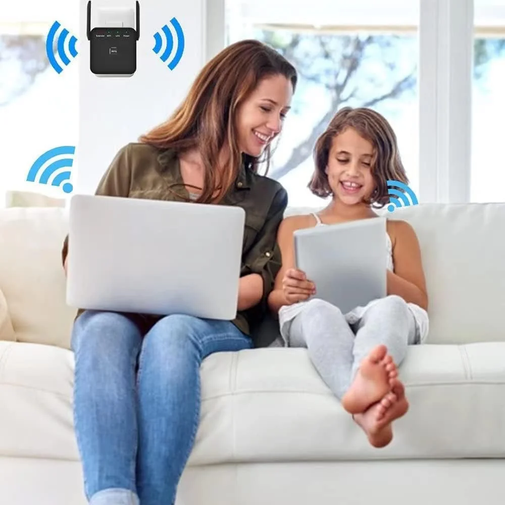 تقویت کننده/تکرار کننده WiFi، پوشش تا 916 متر مربع و 60 دستگاه، تقویت کننده اینترنت - با پورت اترنت، نصب سریع، تقویت کننده سیگنال بی سیم خانگی