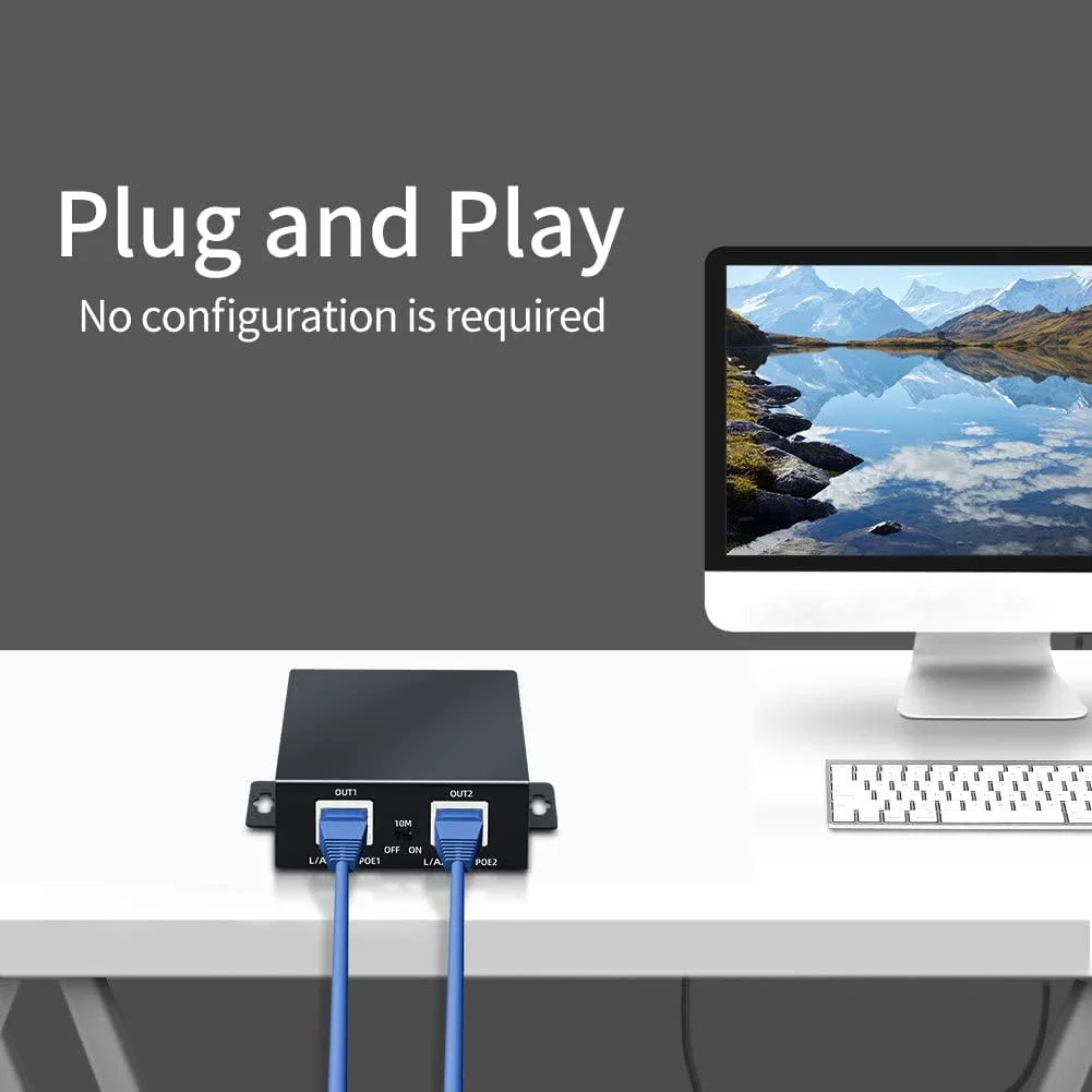 توسعه دهنده POE دو پورت SODOLA 10/100Mbps، تکرار کننده POE 1 به 2 برای سیستم های امنیتی دوربین IP، تقویت کننده POE، تقویت کننده POE، نصب روی دیوار، IEEE 802.3at / 802.3af، توسعه دهنده سیگنال POE شبکه با محفظه فلزی