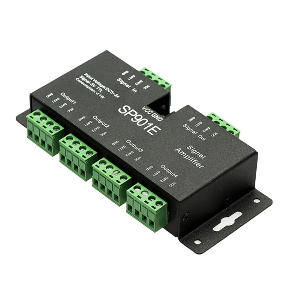 تکرار کننده تقویت کننده سیگنال SPI پیکسل LED مدل SP901E برای پنل ماتریس LED رنگی قابل برنامه ریزی TTL برای WS2811 WS2812B/2812X SK6812 SM16703 UCS1903 LPD6803 APA102 TM1903 GS8206