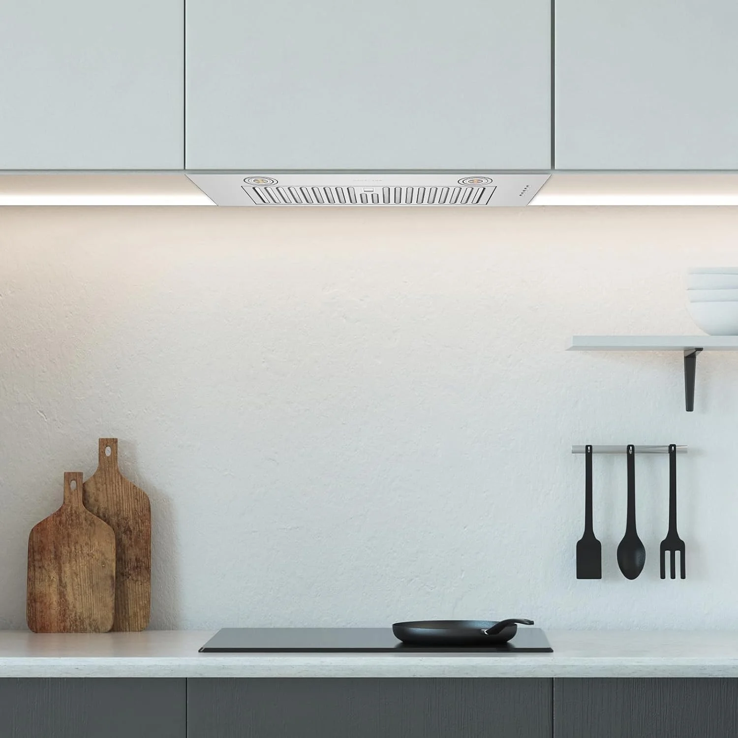 هود آشپزخانه سری شف Hauslane Getue مدل R100 با سایز 30 اینچ | هود توکار/مخفی | استیل ضد زنگ فشرده | فن تخلیه 3 سرعته با نور | فیلتر بافل قابل شستشو در ماشین ظرفشویی | کانال 6 اینچی