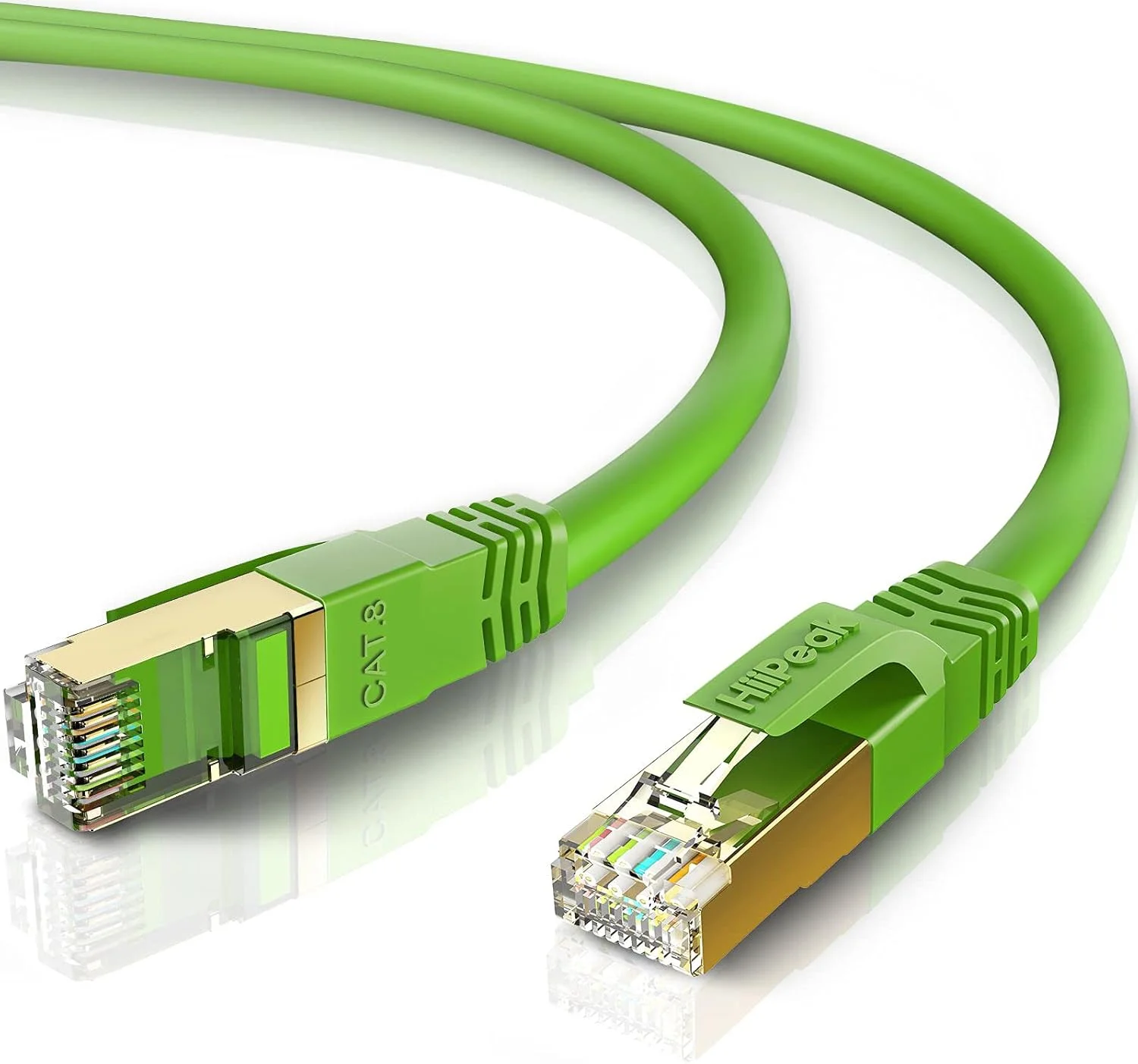 کابل اترنت Cat 8 هایپیک 2 فوتی، کابل اینترنت Cat8 با سرعت 40 گیگابیت بر ثانیه و 2000 مگاهرتز، کابل های شبکه پچ LAN حرفه ای با سرعت بالا با کانکتور روکش طلا RJ45، سازگار با Cat5e/Cat6/Cat6a/Cat7، سبز