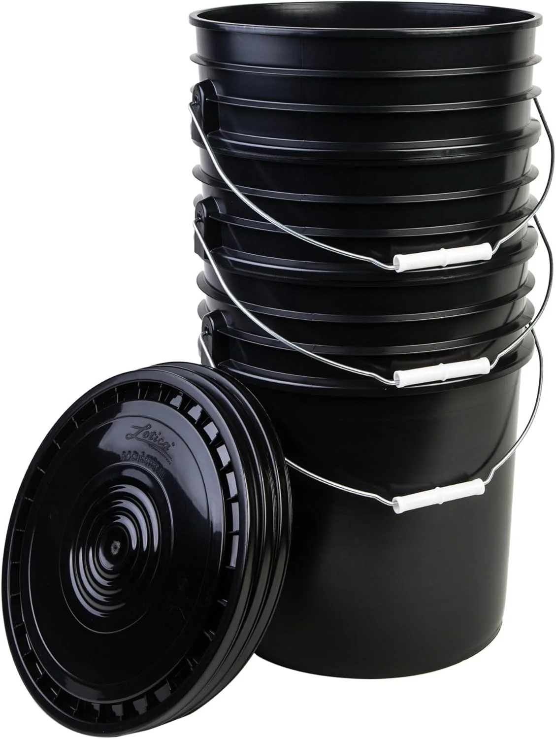 سطل ۵ گالنی ممتاز Hudson Exchange به همراه درب، HDPE، مشکی، بسته ۳ عددی